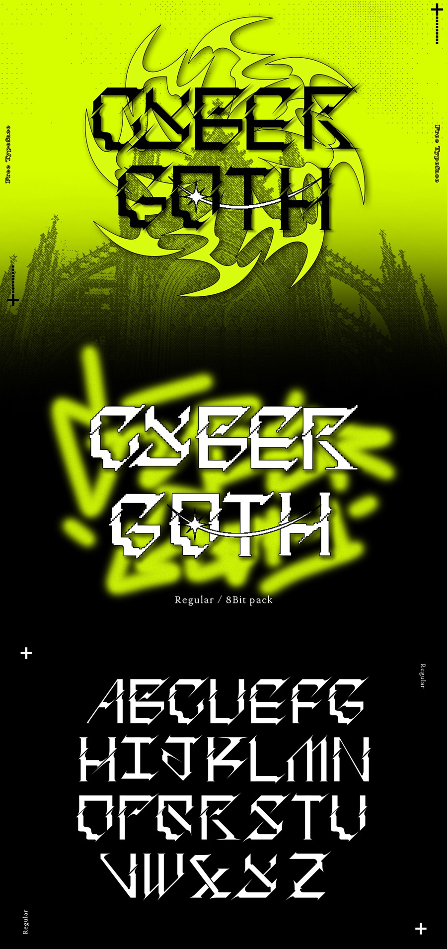 未来赛博朋克机能先锋酸性嘻哈潮流尖锐像素英文字体设计素材 Cybergoth Typeface 设计素材 sucaiwan.com