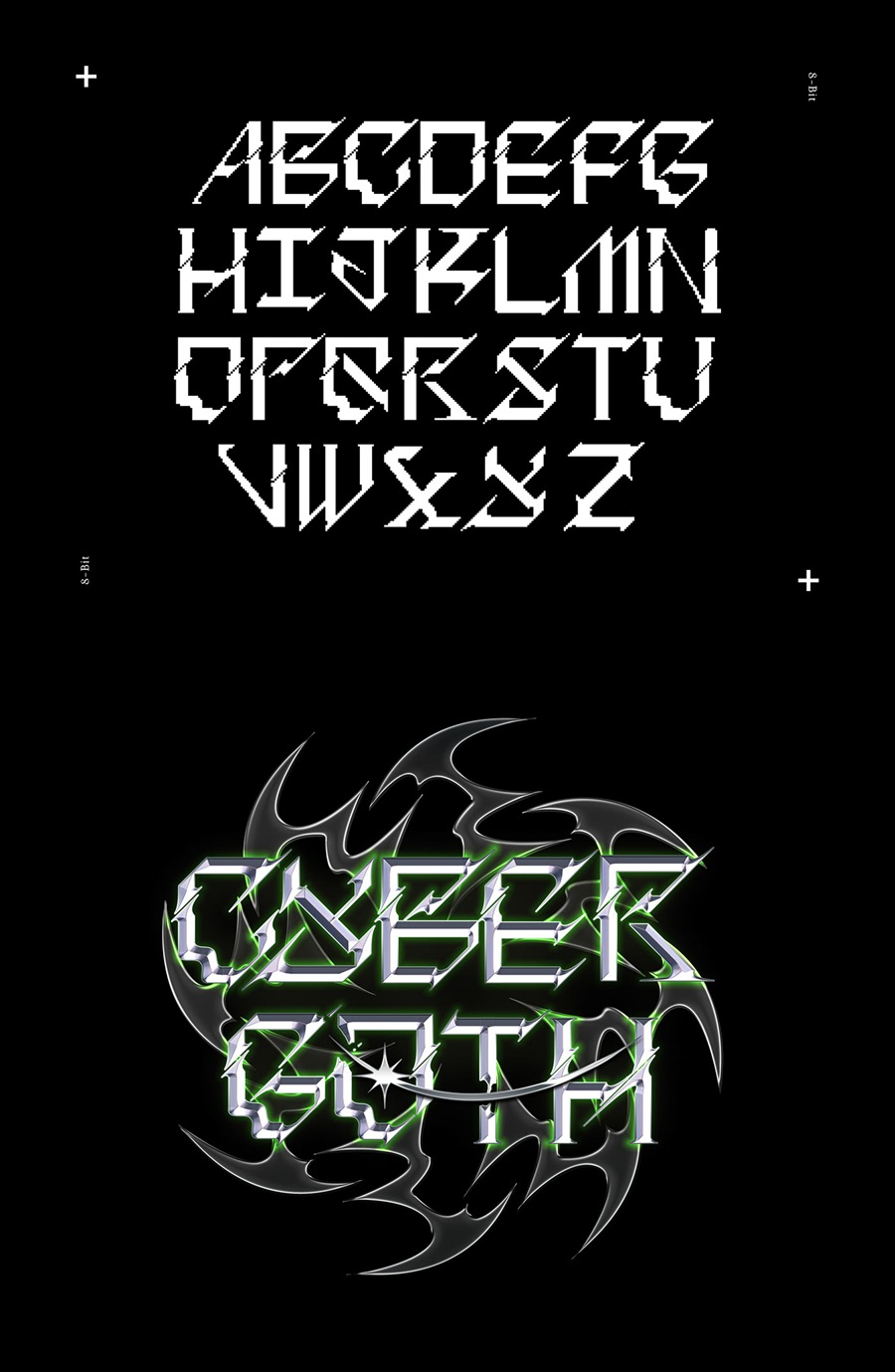 未来赛博朋克机能先锋酸性嘻哈潮流尖锐像素英文字体设计素材 Cybergoth Typeface 设计素材 sucaiwan.com