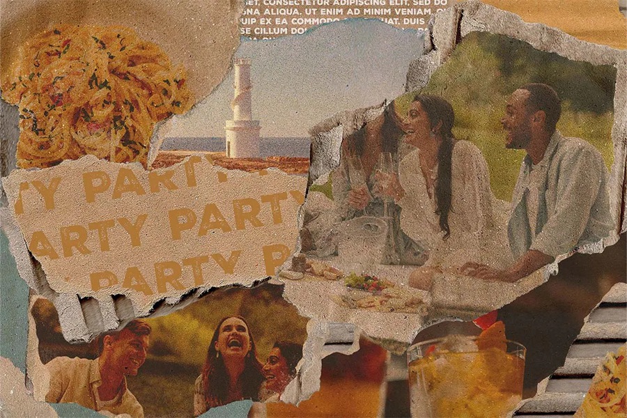 14个复古撕纸照片相框拼贴剪贴簿情绪板旅游日记账单手账PSD特效样机 , sucaiwan.com