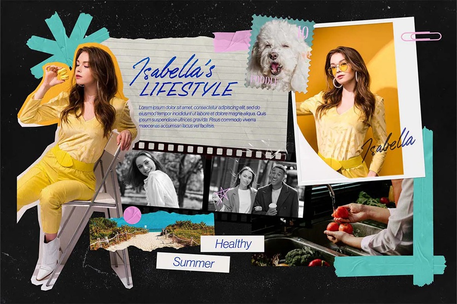 14个复古撕纸照片相框拼贴剪贴簿情绪板旅游日记账单手账PSD特效样机 , sucaiwan.com