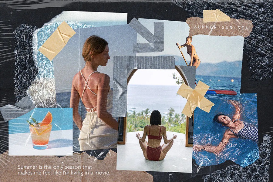 14个复古撕纸照片相框拼贴剪贴簿情绪板旅游日记账单手账PSD特效样机 , sucaiwan.com