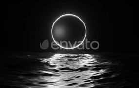 视频素材:黑白几何科幻阳光/发光框架在海面上无缝循环4K视频素材