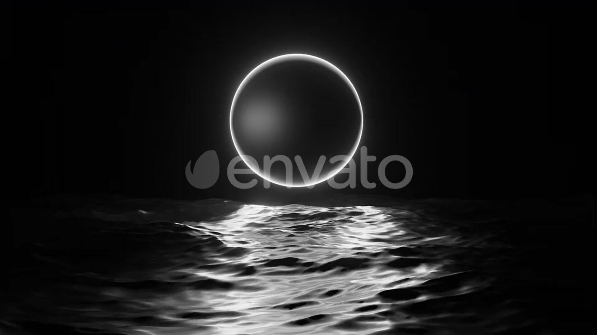 视频素材：黑白几何科幻阳光/发光框架在海面上无缝循环4K视频素材 , sucaiwan.com