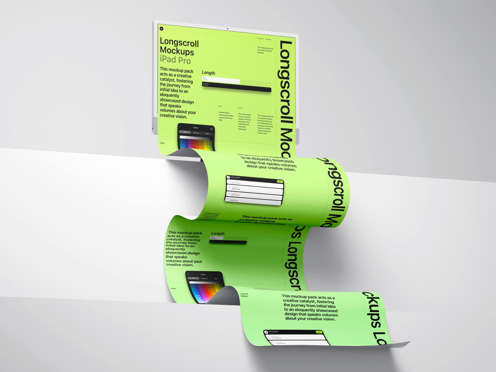 8款创意苹果iMac 24一体机电脑长卷模型PS贴图样机模板素材 iMac 24 inch Longscroll Mockups 样机素材 sucaiwan.com