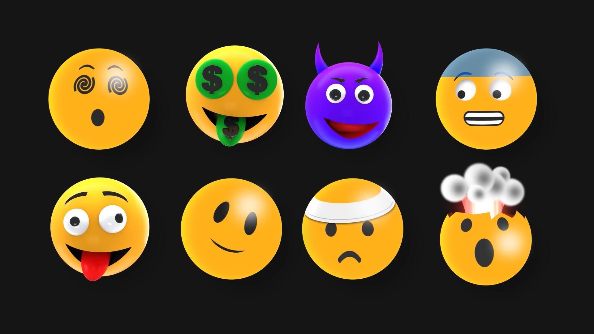 FCPX插件：51款趣味卡通现代3D表情包emoji符号图标演示动画套装 , sucaiwan.com