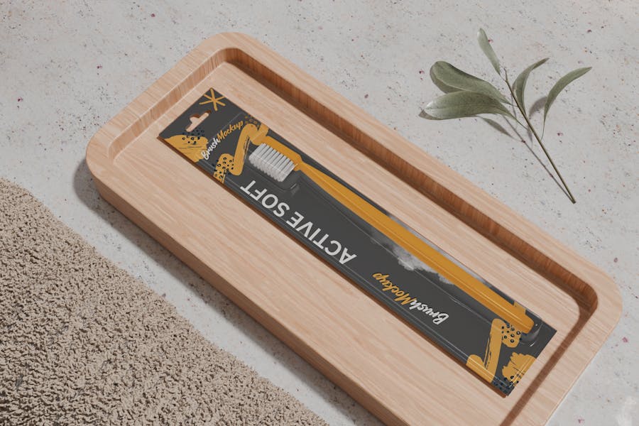 逼真牙刷包装盒设计展示效果图PS贴图样机模板素材 Tooth Brush Packaging Mockup 样机素材 sucaiwan.com