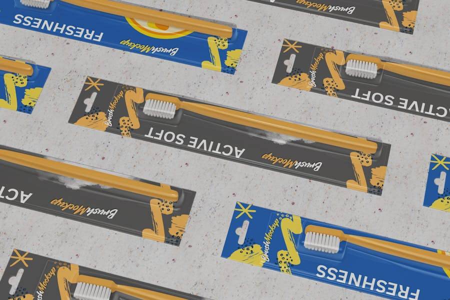 逼真牙刷包装盒设计展示效果图PS贴图样机模板素材 Tooth Brush Packaging Mockup 样机素材 sucaiwan.com