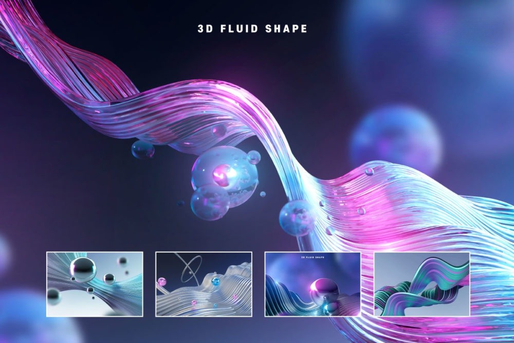 17款未来科幻3D流体金属赛博朋克抽象艺术科技海报设计ps源文件 图片素材 sucaiwan.com