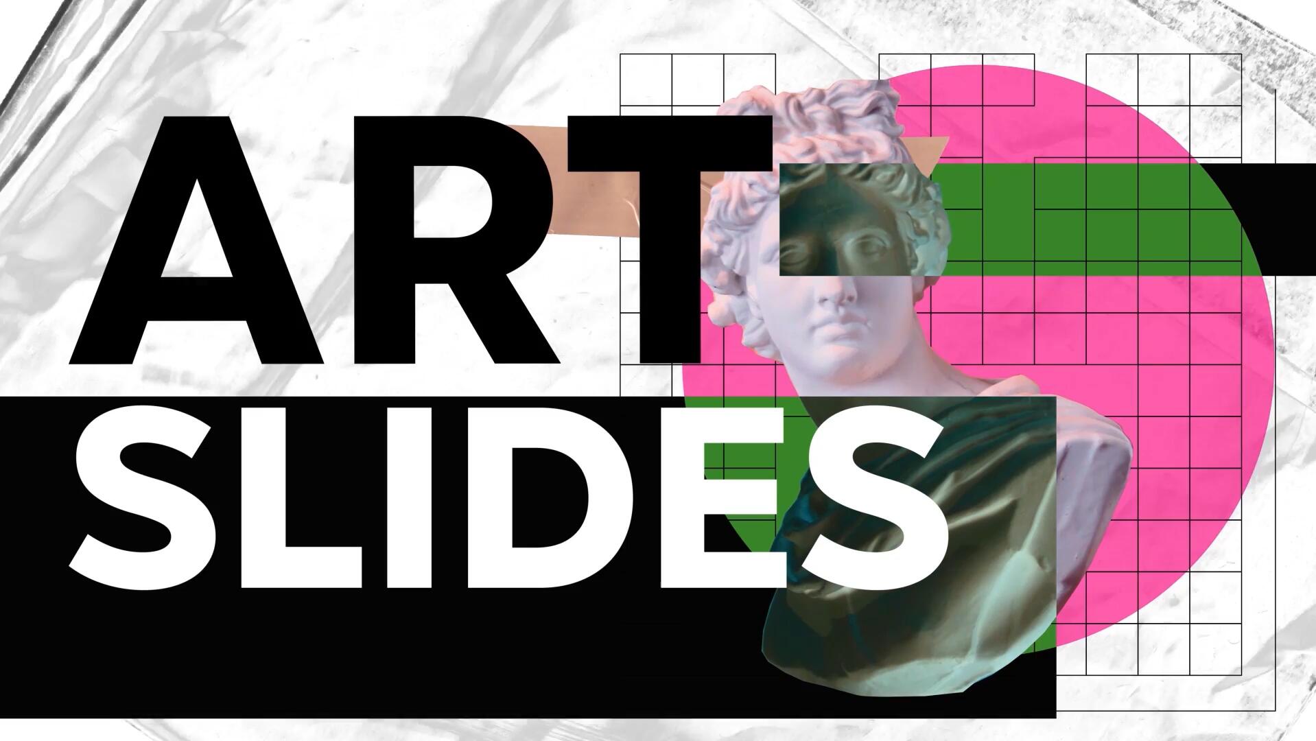 达芬奇模板：创意孟菲斯风格蒸汽波剪贴画贴纸人物介绍开场片头 , sucaiwan.com