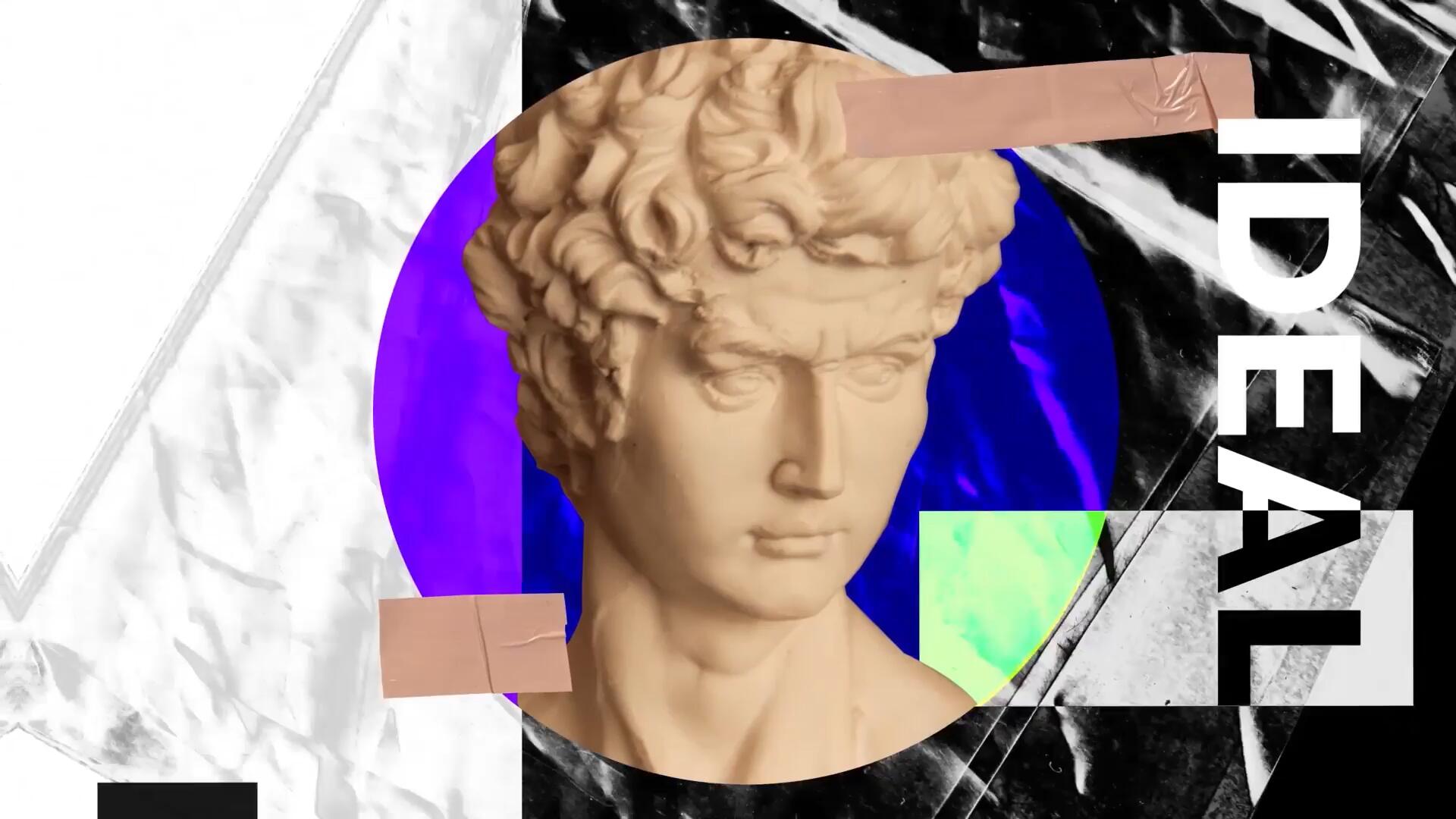 达芬奇模板：创意孟菲斯风格蒸汽波剪贴画贴纸人物介绍开场片头 , sucaiwan.com