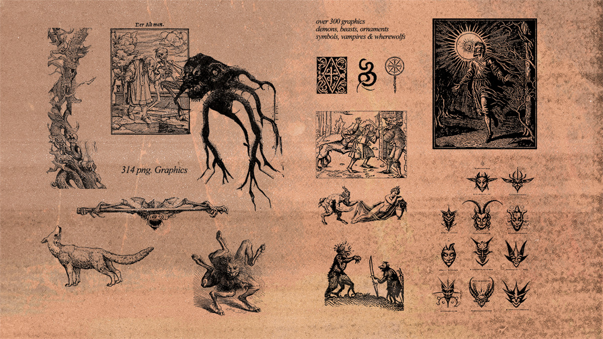 310个复古中世纪暗黑奥术神秘死灵骷髅飞龙怪物图形插画插图PNG高清免扣设计套装 Necronomicon Graphics Pack by Design syndrome , 第2张-素材湾丨精选海外优质设计素材资源 310个复古中世纪暗黑奥术神秘死灵骷髅飞龙怪物图形插画插图PNG高清免扣设计套装 Necronomicon Graphics Pack by Design syndrome , sucaiwan.com