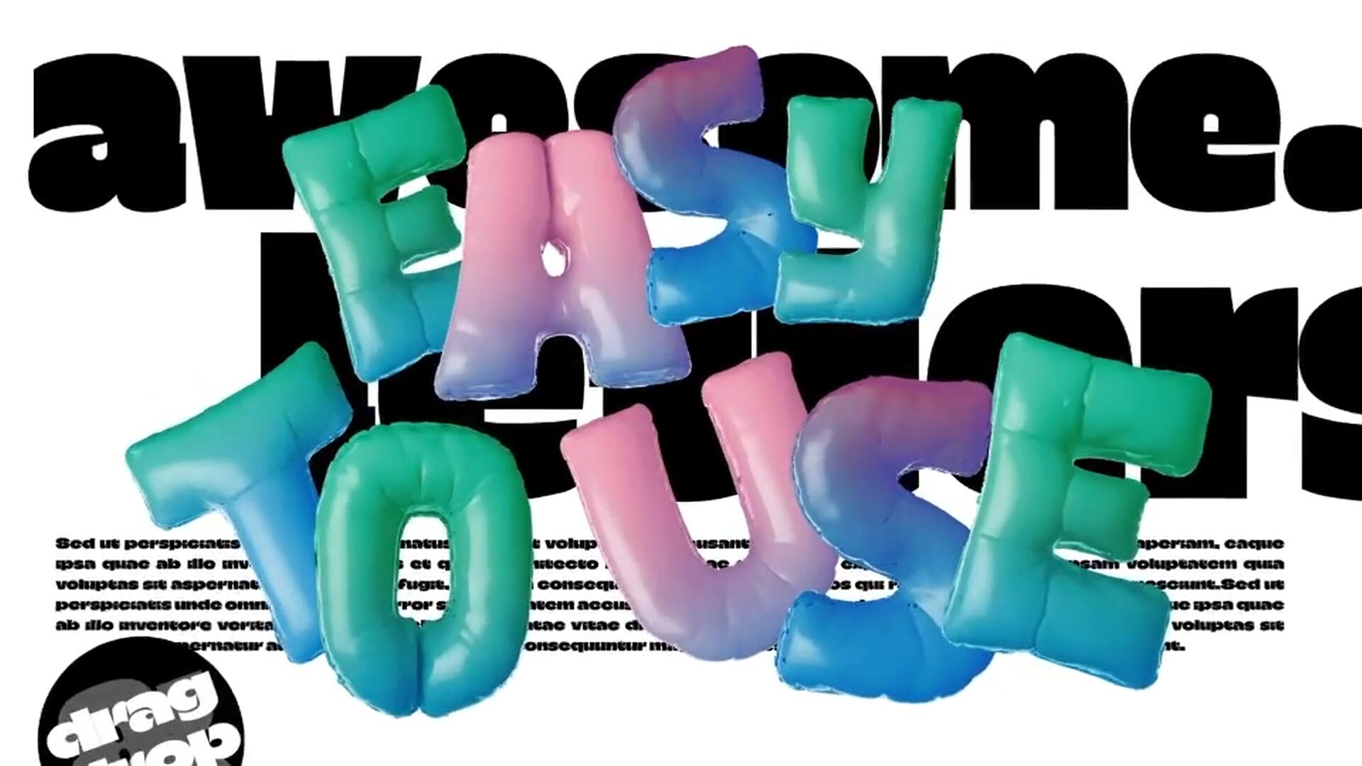 AE模板：趣味3D可爱充气膨胀气球大写英文字母数字标题排版装饰动画元素 , sucaiwan.com