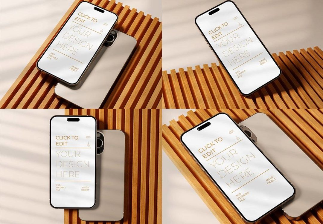 时尚文艺苹果iPhone 15 Pro手机屏幕演示贴图PSD样机模板素材 Iphone 15 Mockup 样机素材 sucaiwan.com