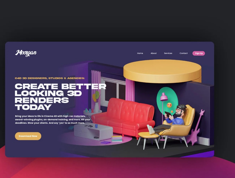 卡通创意人物办公生活锻炼医院厨房3D场景模型C4D/FBX/JPG格式设计素材 Moorgan 3D Rooms Isometric Scenes (v1.0) , sucaiwan.com