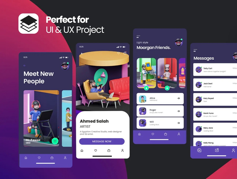 卡通创意人物办公生活锻炼医院厨房3D场景模型C4D/FBX/JPG格式设计素材 Moorgan 3D Rooms Isometric Scenes (v1.0) , sucaiwan.com