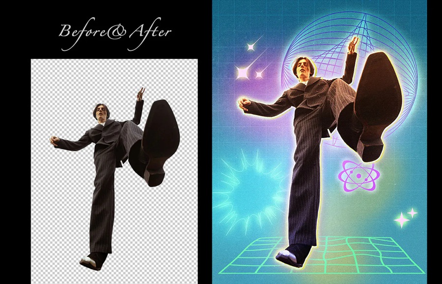 复古酸性迷幻Y2K元素叠加图片后期PSD特效样机 Y2K Aesthetic Retro Photo Style , sucaiwan.com