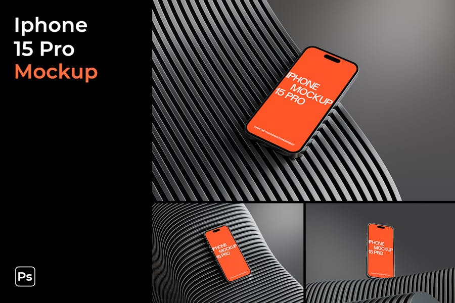 高级工业风苹果iphone 15 pro智能手机展示效果图PSD样机模板素材 IPhone 15 Pro Mockup 样机素材 sucaiwan.com