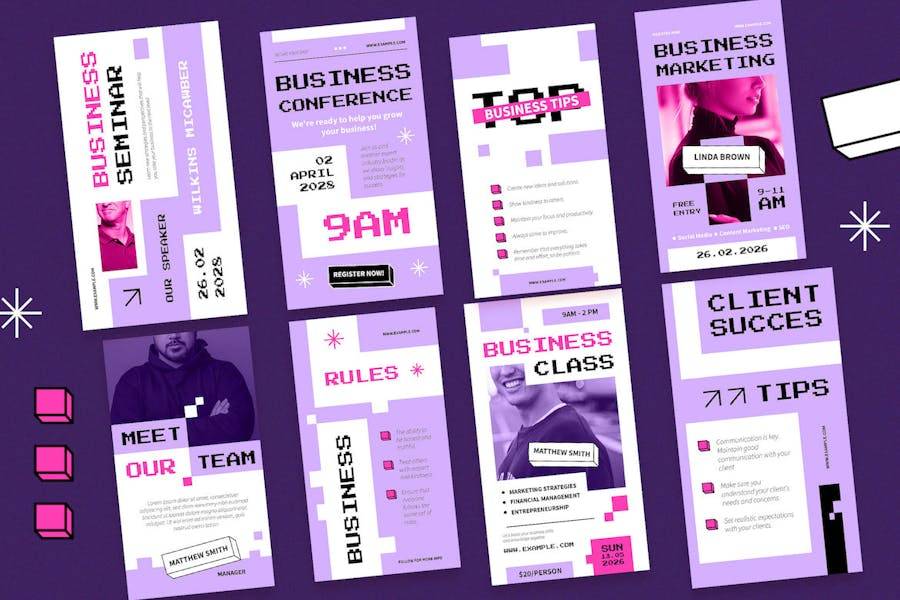 紫色像素化ins风公众号推文电商海报设计PSD分层源文件素材 Purple Pixelated Business Instagram Set 幻灯图表 第2张-素材湾丨精选海外优质设计素材资源 紫色像素化ins风公众号推文电商海报设计PSD分层源文件素材 Purple Pixelated Business Instagram Set 幻灯图表 sucaiwan.com