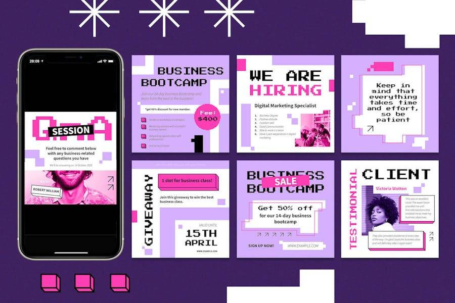 紫色像素化ins风公众号推文电商海报设计PSD分层源文件素材 Purple Pixelated Business Instagram Set 幻灯图表 第4张-素材湾丨精选海外优质设计素材资源 紫色像素化ins风公众号推文电商海报设计PSD分层源文件素材 Purple Pixelated Business Instagram Set 幻灯图表 sucaiwan.com