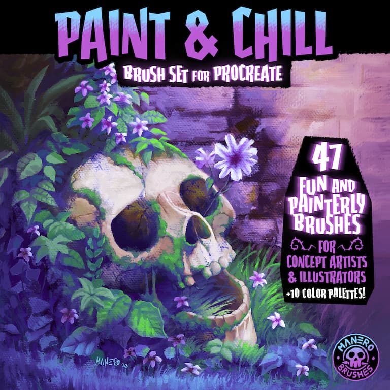 柔软颗粒喷绘水墨半色调数字艺术绘画效果procreate笔刷画笔素材 Paint & Chill Brush Set for Procreate 笔刷资源 sucaiwan.com