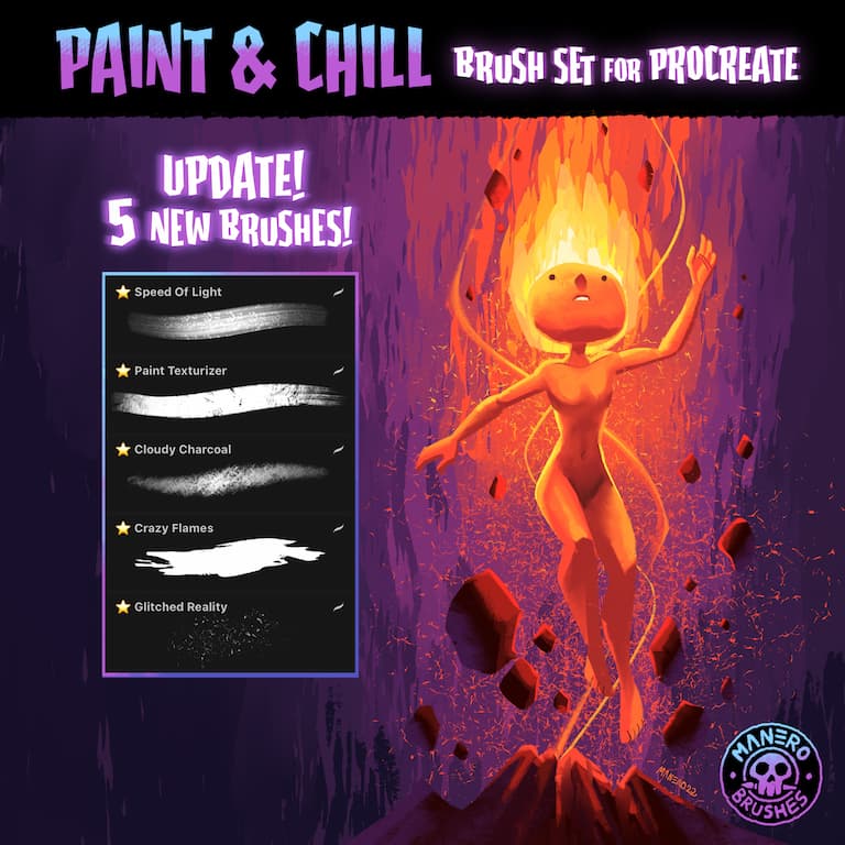 柔软颗粒喷绘水墨半色调数字艺术绘画效果procreate笔刷画笔素材 Paint & Chill Brush Set for Procreate 笔刷资源 sucaiwan.com