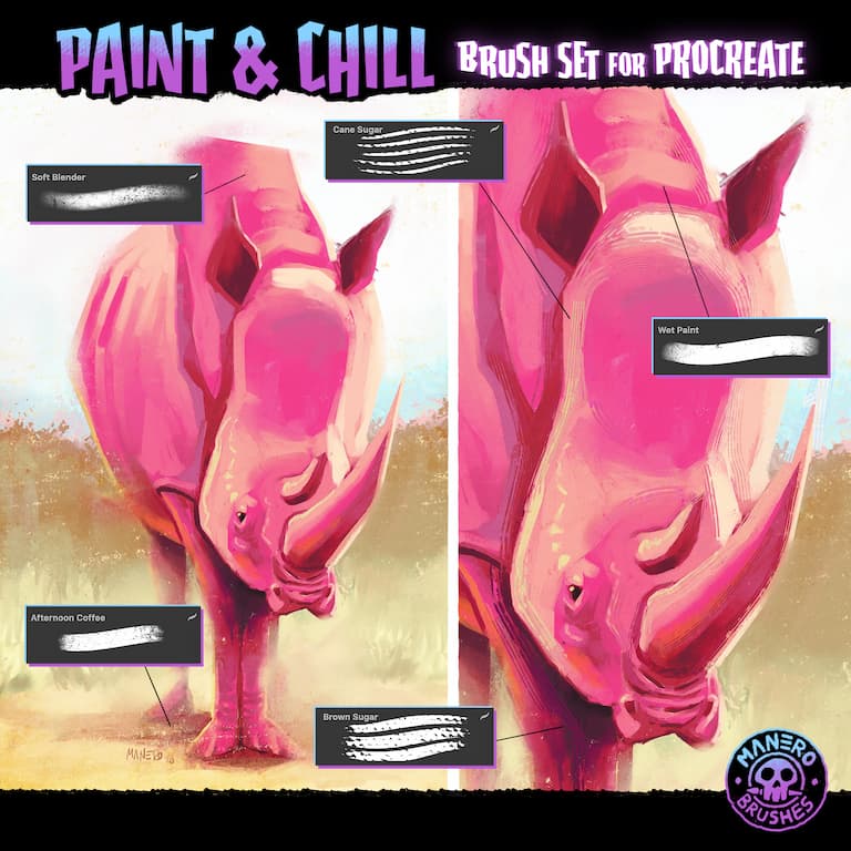 柔软颗粒喷绘水墨半色调数字艺术绘画效果procreate笔刷画笔素材 Paint & Chill Brush Set for Procreate 笔刷资源 sucaiwan.com