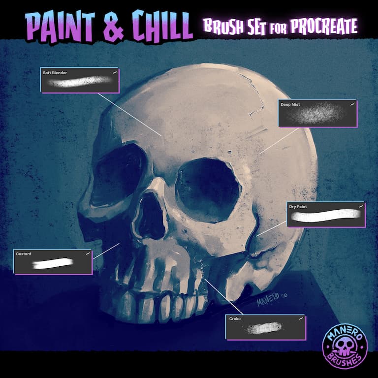 柔软颗粒喷绘水墨半色调数字艺术绘画效果procreate笔刷画笔素材 Paint & Chill Brush Set for Procreate 笔刷资源 sucaiwan.com