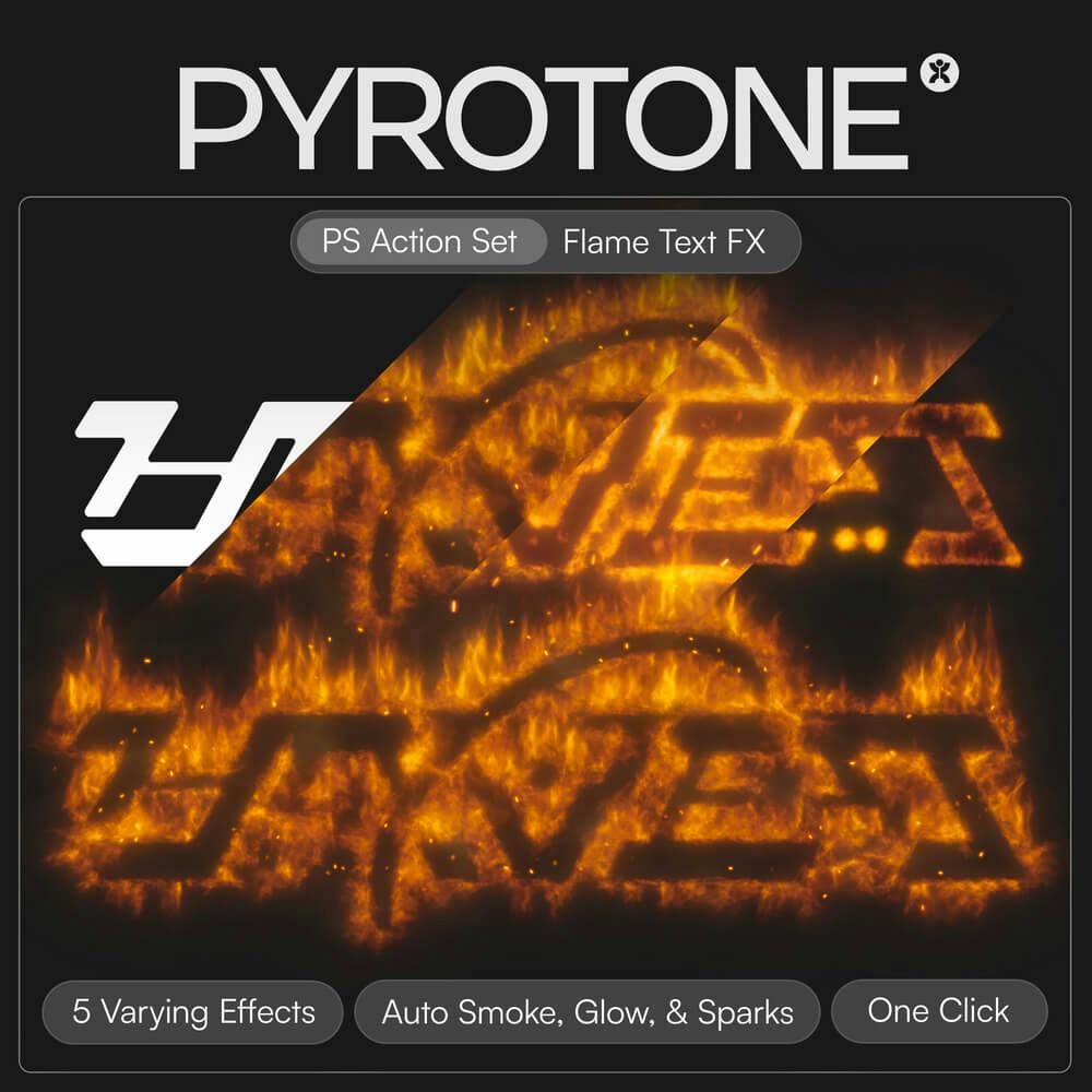 炫酷真实火焰燃烧烟雾辉光文字图形logo特效PS动作设计套装 Pyrotone by Doron Supply , sucaiwan.com