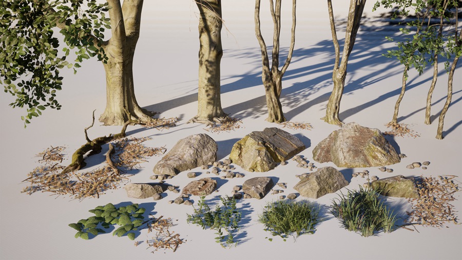 UE素材 虚拟引擎森林树木山地岩石3D模型 Unreal Engine – Leaf Tree Forest Biome , sucaiwan.com