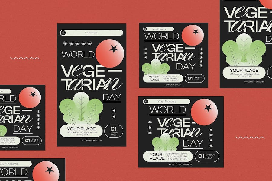 黑色现代极简素食日传单INS风传单海报排版版式设计PS/AI模板素材 Black Modern Minimalist Vegetarian Day Flyer Set 幻灯图表 第3张-素材湾丨精选海外优质设计素材资源 黑色现代极简素食日传单INS风传单海报排版版式设计PS/AI模板素材 Black Modern Minimalist Vegetarian Day Flyer Set 幻灯图表 sucaiwan.com