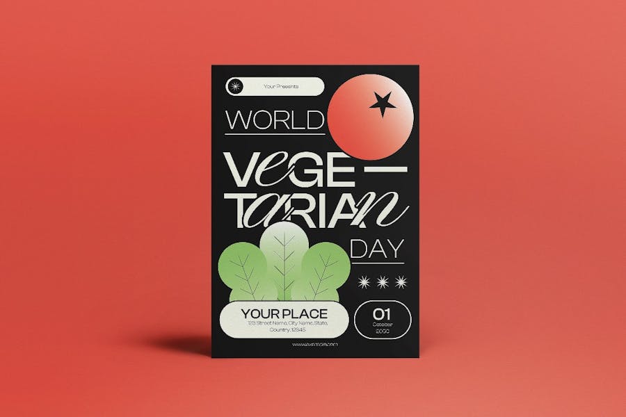 黑色现代极简素食日传单INS风传单海报排版版式设计PS/AI模板素材 Black Modern Minimalist Vegetarian Day Flyer Set 幻灯图表 第2张-素材湾丨精选海外优质设计素材资源 黑色现代极简素食日传单INS风传单海报排版版式设计PS/AI模板素材 Black Modern Minimalist Vegetarian Day Flyer Set 幻灯图表 sucaiwan.com