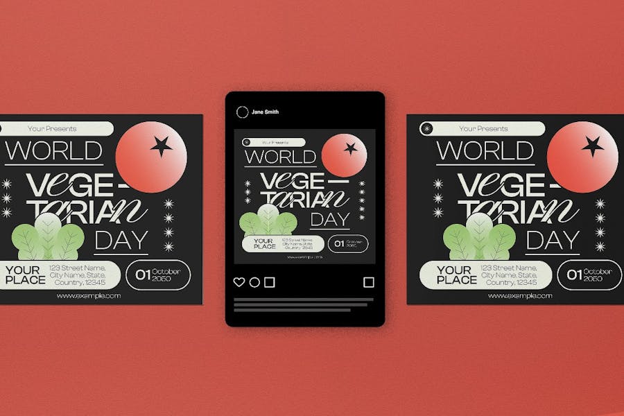 黑色现代极简素食日传单INS风传单海报排版版式设计PS/AI模板素材 Black Modern Minimalist Vegetarian Day Flyer Set 幻灯图表 第4张-素材湾丨精选海外优质设计素材资源 黑色现代极简素食日传单INS风传单海报排版版式设计PS/AI模板素材 Black Modern Minimalist Vegetarian Day Flyer Set 幻灯图表 sucaiwan.com