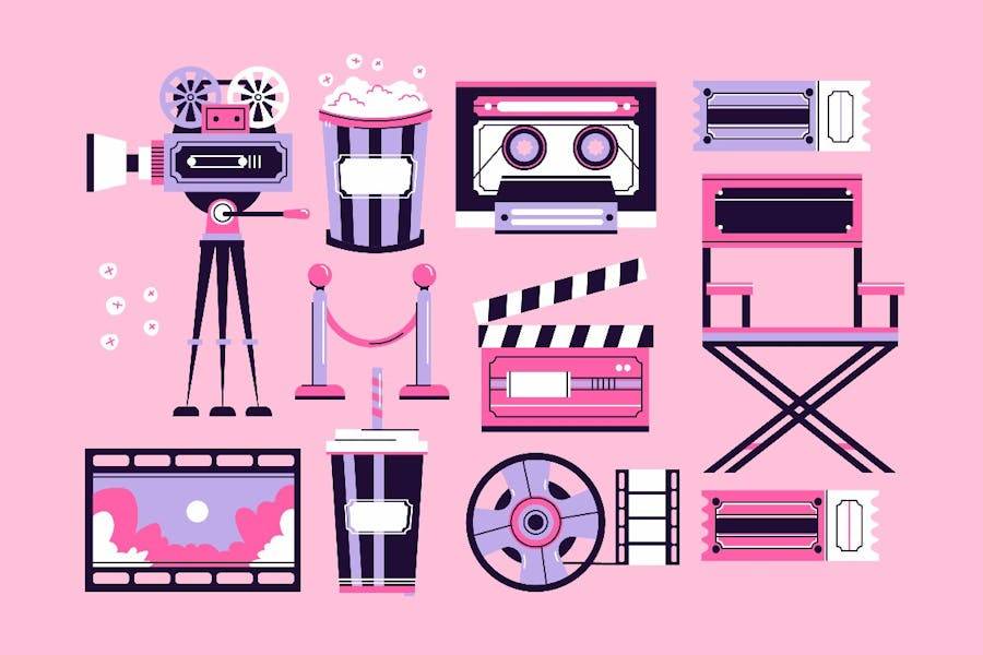 粉红电影主题海报网站社交媒体手绘插画矢量设计素材 Pink Movie Festival Asset Illustration 图片素材 sucaiwan.com