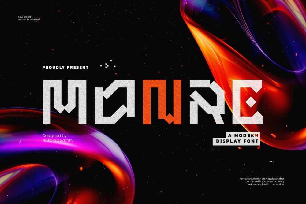 未来科幻海报包装徽标设计无衬线英文字体安装包 Monre – A Futuristic Display Typeface 设计素材 sucaiwan.com