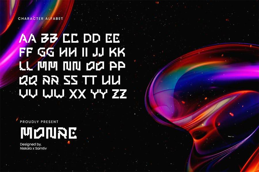 未来科幻海报包装徽标设计无衬线英文字体安装包 Monre – A Futuristic Display Typeface 设计素材 sucaiwan.com