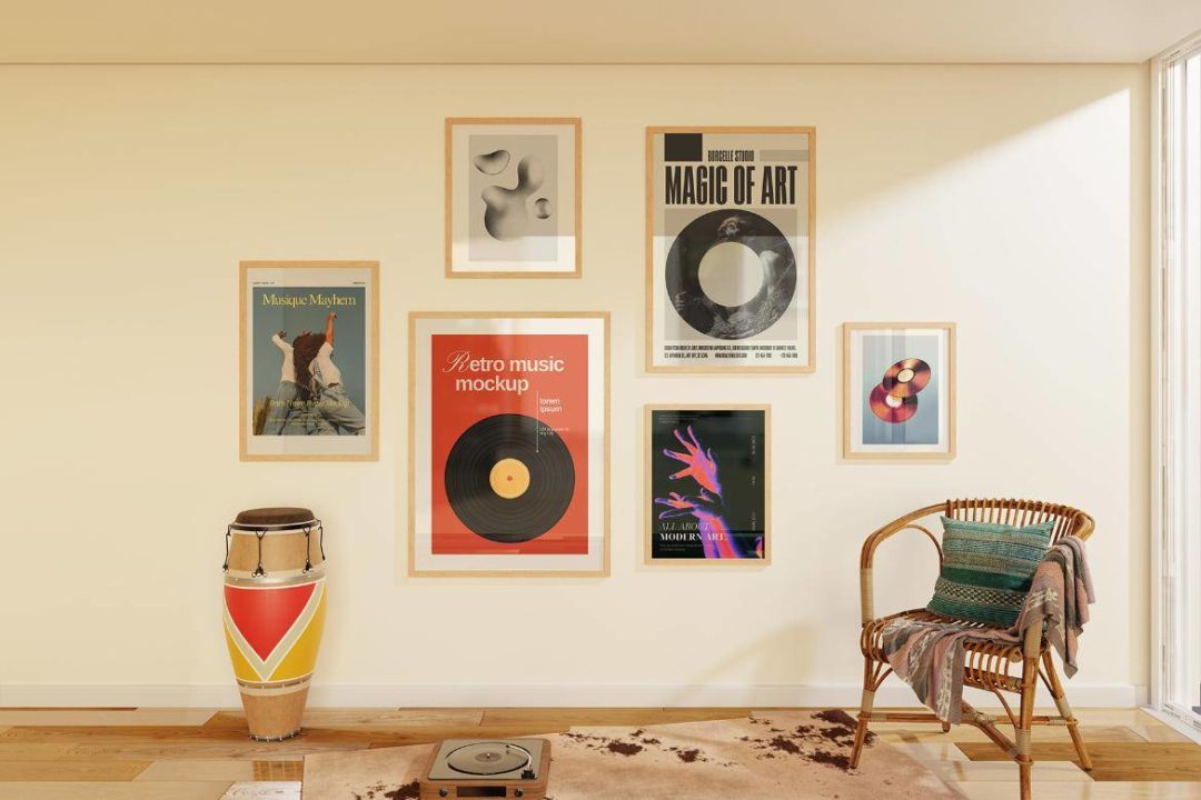 8款优雅室内场景海报艺术品挂画设计相框框架展示效果图PS贴图样机模板 Retro Frame Mockup Scene 样机素材 sucaiwan.com