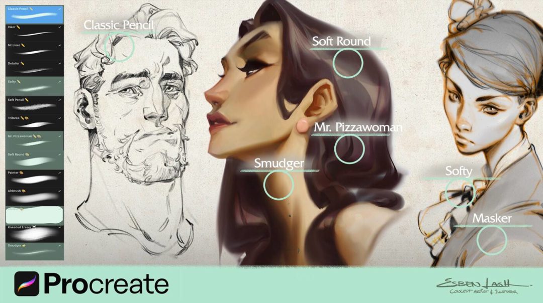 14款逼真线条水墨数字艺术绘画procreate笔刷画笔设计素材 EL Procreate Brushpack 笔刷资源 sucaiwan.com