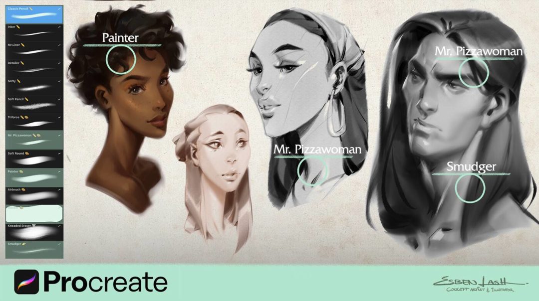 14款逼真线条水墨数字艺术绘画procreate笔刷画笔设计素材 EL Procreate Brushpack 笔刷资源 sucaiwan.com