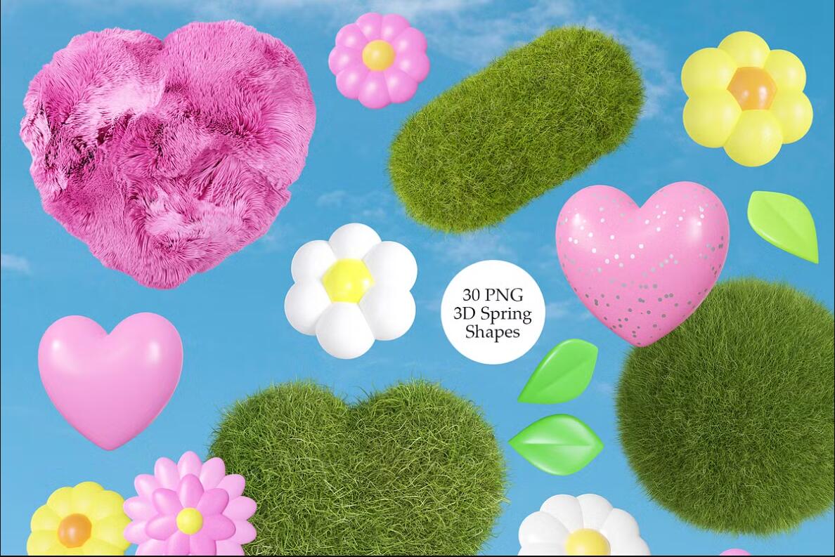 120个趣味Y2K春季立春3D立体英文标题充气膨胀花卉花朵草地绿植水滴气泡PNG免扣元素设计套装 Hello Spring – 3D Lettering Set , 第2张-素材湾丨精选海外优质设计素材资源 120个趣味Y2K春季立春3D立体英文标题充气膨胀花卉花朵草地绿植水滴气泡PNG免扣元素设计套装 Hello Spring – 3D Lettering Set , sucaiwan.com