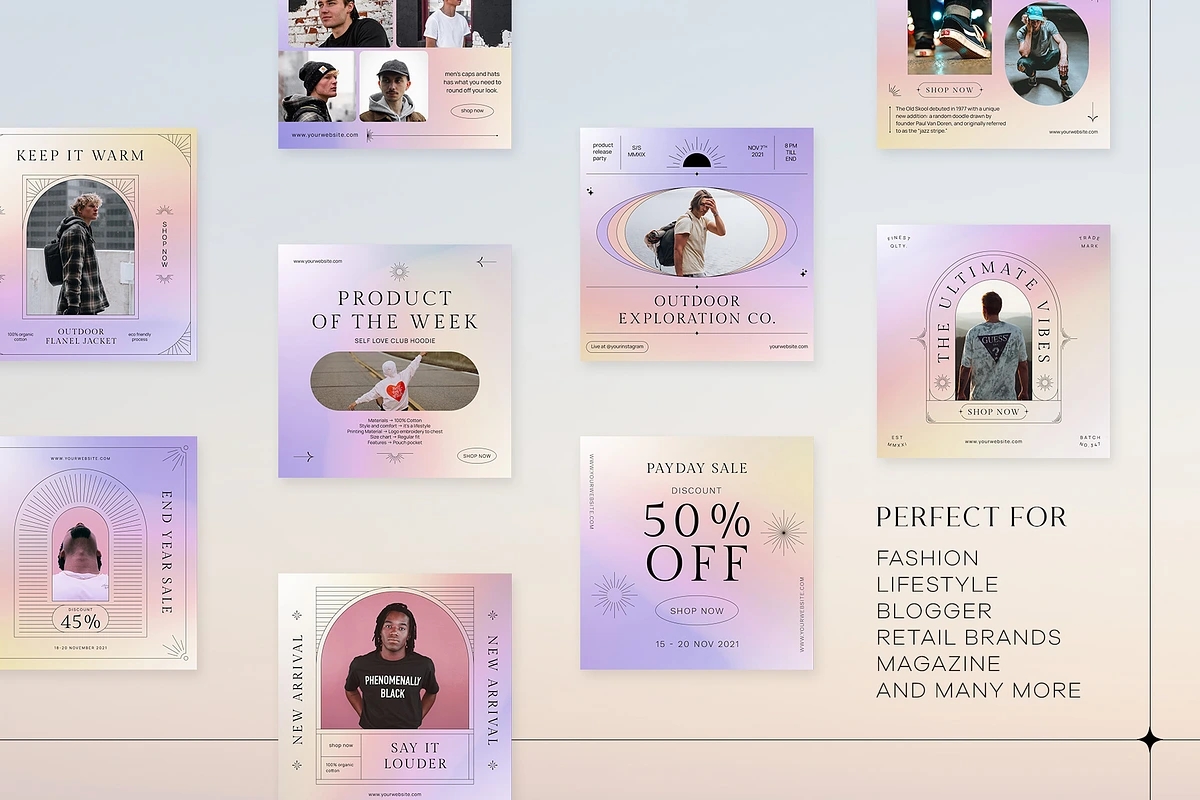 40款现代极简INS风正方形弥散光渐变优雅图文排版社交媒体小红书PSD海报主图模板套装 Gradient Fashion Social Media Vol.II , 第2张-素材湾丨精选海外优质设计素材资源 40款现代极简INS风正方形弥散光渐变优雅图文排版社交媒体小红书PSD海报主图模板套装 Gradient Fashion Social Media Vol.II , sucaiwan.com