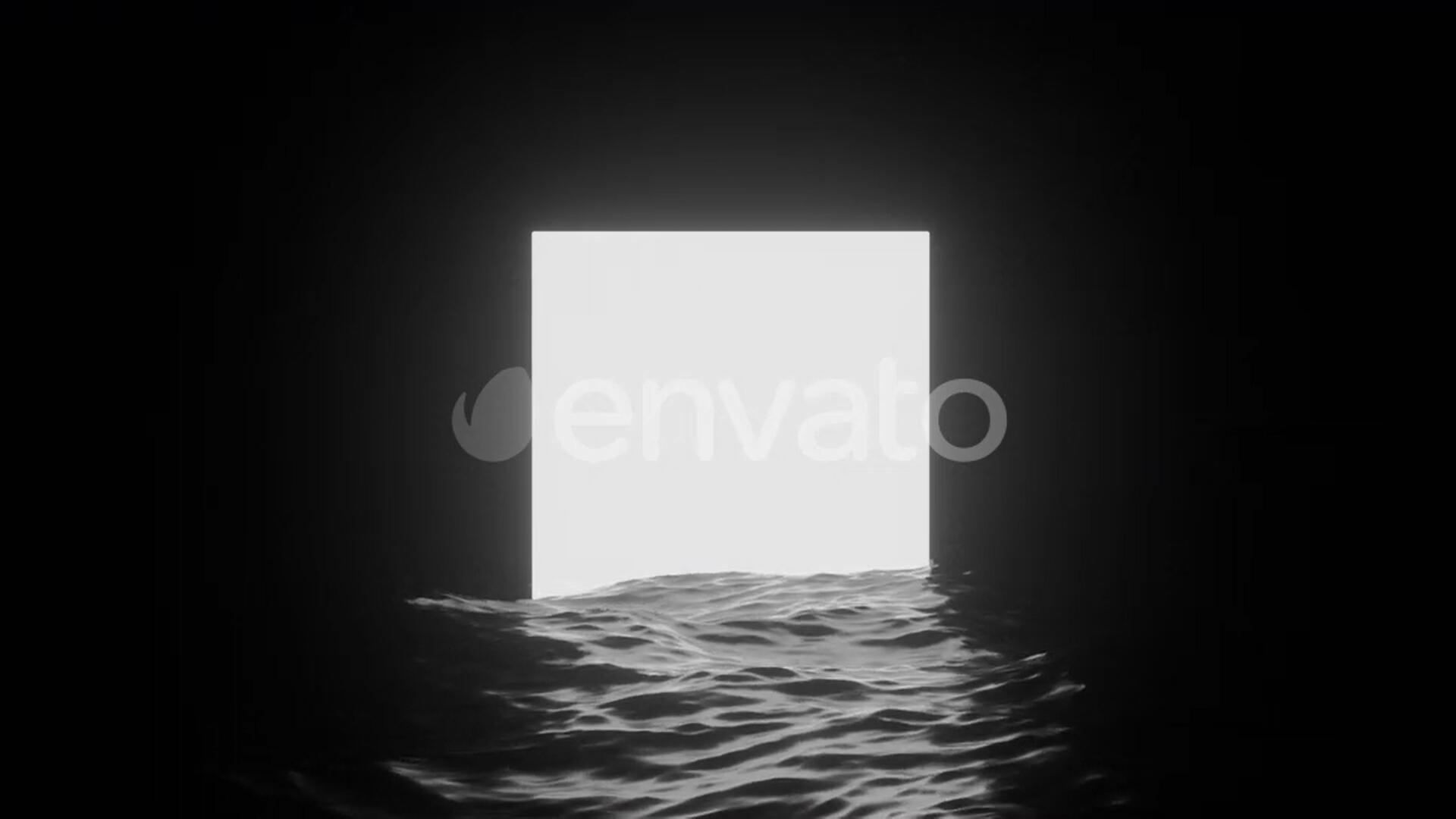视频素材：黑白几何科幻阳光/发光框架在海面上无缝循环4K视频素材 , sucaiwan.com