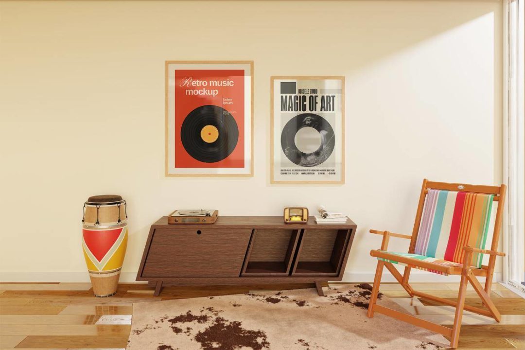 8款优雅室内场景海报艺术品挂画设计相框框架展示效果图PS贴图样机模板 Retro Frame Mockup Scene 样机素材 sucaiwan.com