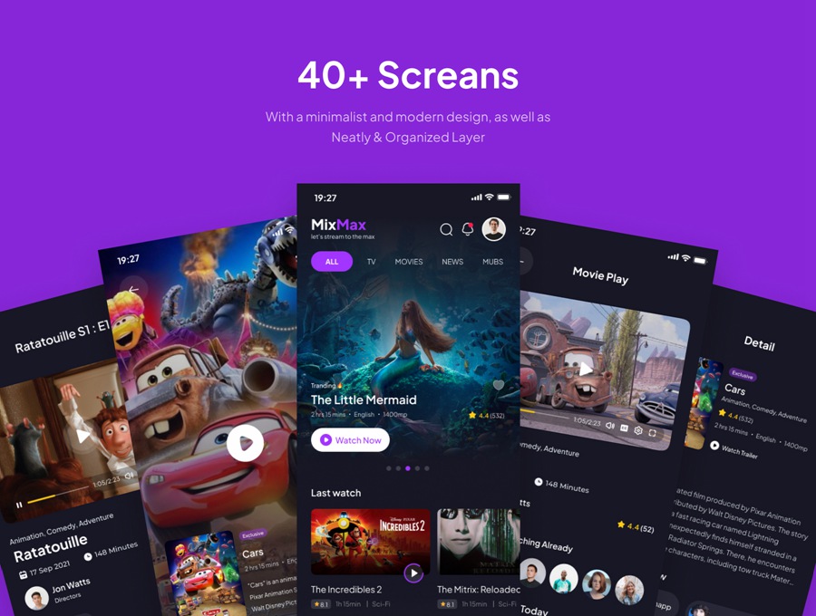 40+暗黑风格电影电视剧流媒体短视频APP应用程序UI界面设计Figma模板 MixMax – Movie Streaming Mobile App UI Kits APP UI 第4张-素材湾丨精选海外优质设计素材资源 40+暗黑风格电影电视剧流媒体短视频APP应用程序UI界面设计Figma模板 MixMax – Movie Streaming Mobile App UI Kits APP UI sucaiwan.com