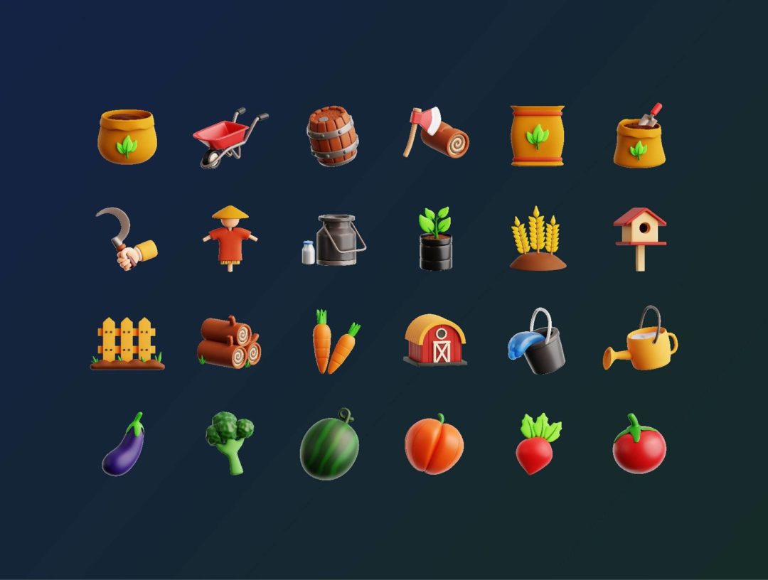 48款农村农场农作物农业机械设备3D插图图标Icons设计Blender/PNG格式素材 Farm & Agriculture 3D Icon Pack 图标素材 sucaiwan.com