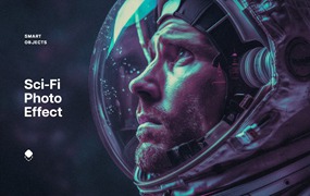 未来科幻赛博朋克人像图片修图PS特效滤镜插件样机模板 Sci-Fi Photo Effect