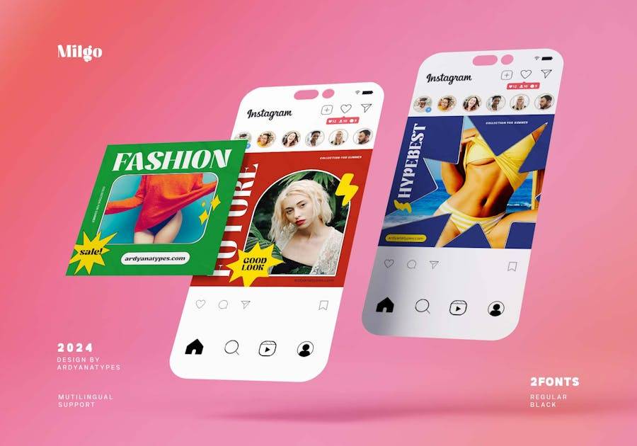 时尚复古杂志海报包装网页设计衬线英文字体安装包 Milgo 设计素材 sucaiwan.com