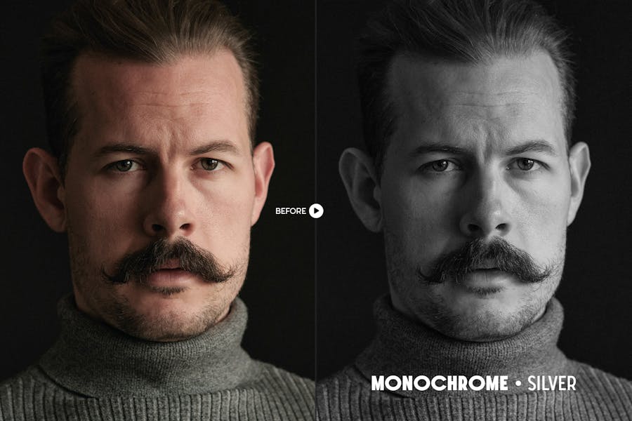 黑白色调电影胶片模拟肖像后期调色Lightroom预设 Monochrome Lightroom Presets 插件预设 第2张-素材湾丨精选海外优质设计素材资源 黑白色调电影胶片模拟肖像后期调色Lightroom预设 Monochrome Lightroom Presets 插件预设 sucaiwan.com