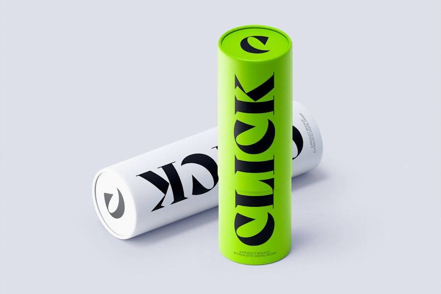 时尚牛皮纸产品包装纸管纸筒设计展示效果图PS贴图样机模板 Paper Tube Mockups 样机素材 sucaiwan.com