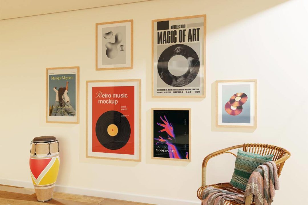 8款优雅室内场景海报艺术品挂画设计相框框架展示效果图PS贴图样机模板 Retro Frame Mockup Scene 样机素材 sucaiwan.com