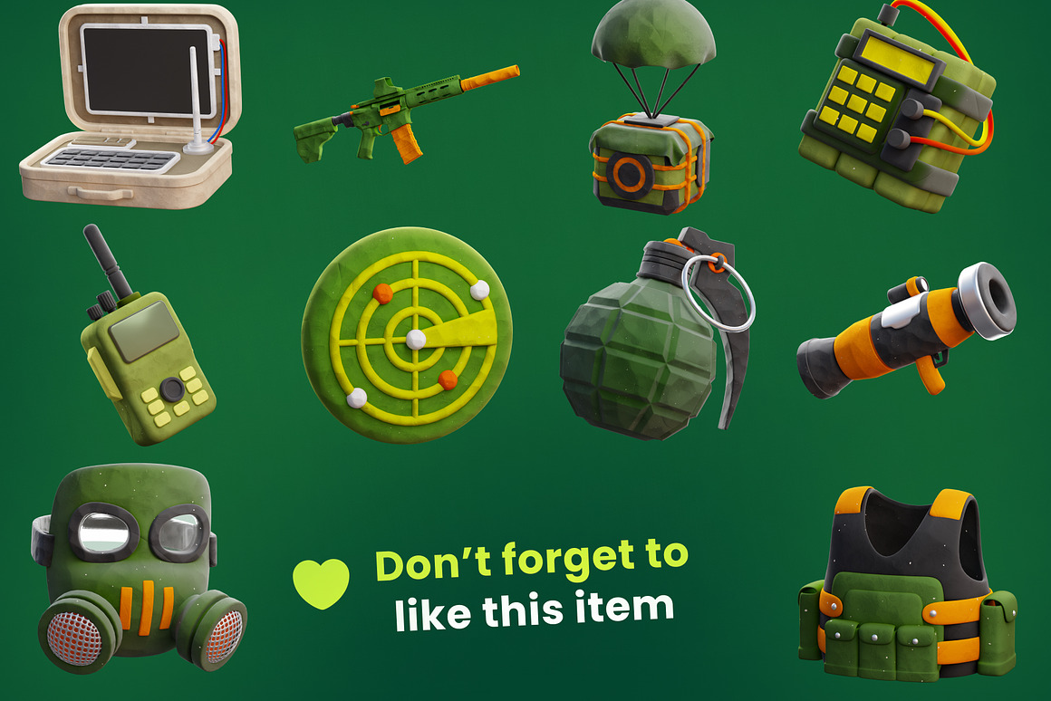 20款卡通创意陆军军事装备3D插图图标Icons设计素材Blender/PNG格式 Army 3D Icon 图标素材 sucaiwan.com